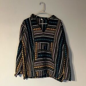 Authentic Woven Cotton Cool Hippie Tribal Hobo Multicolor Hoodie